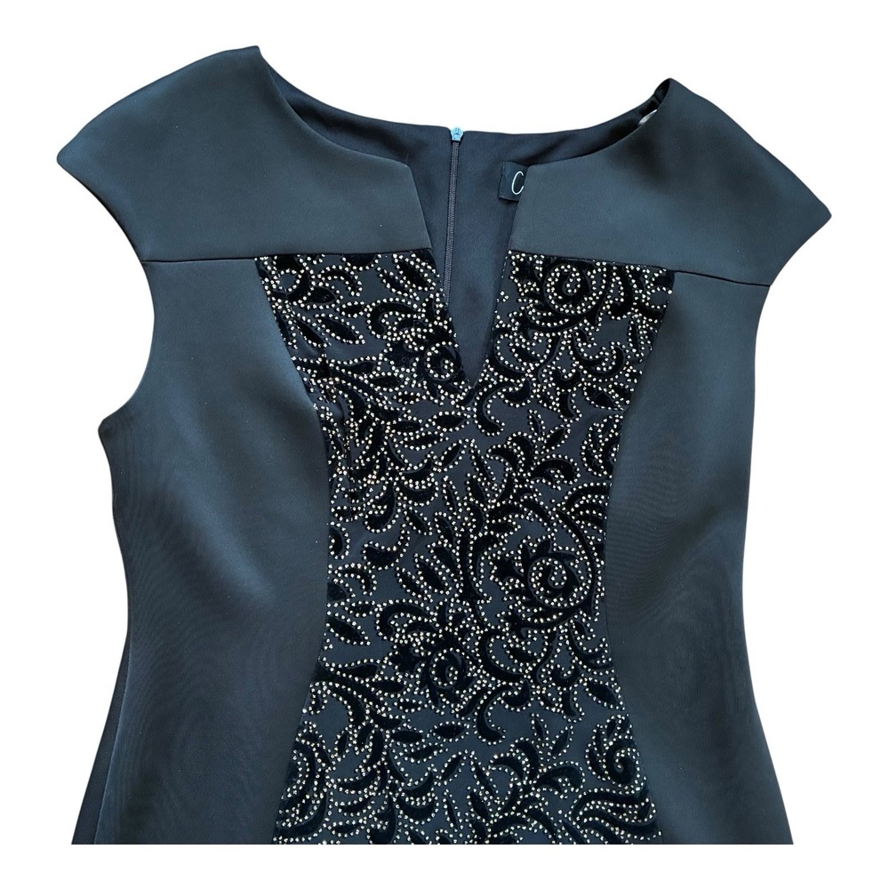 Connected Women's 10 Black Velvet Detail/Rhinestone‎ Elegant Cocktail Dress
